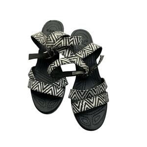 Crocs Leigh II Black Ankle Cross Strap Wedge Sandal Women's Size 7
